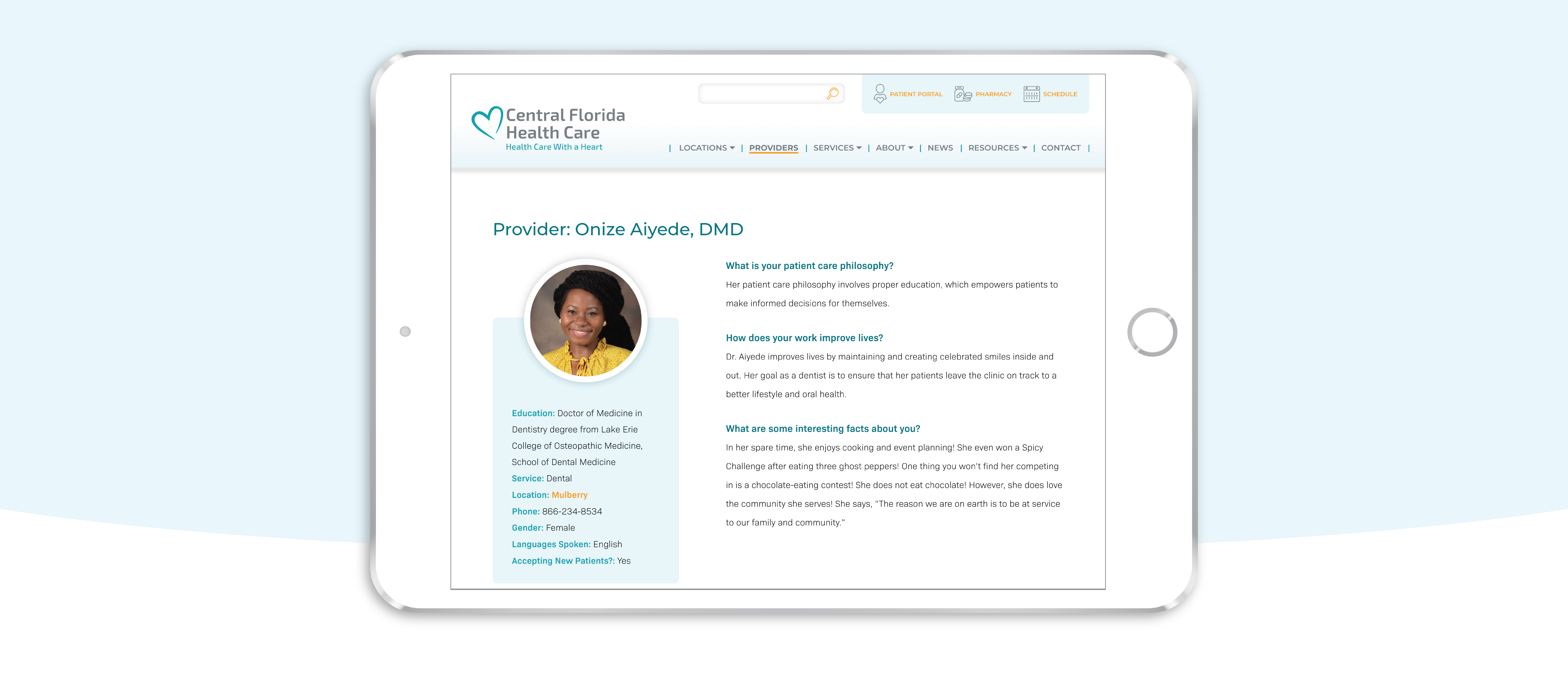 Central Florida Health Care Provider Website Page
