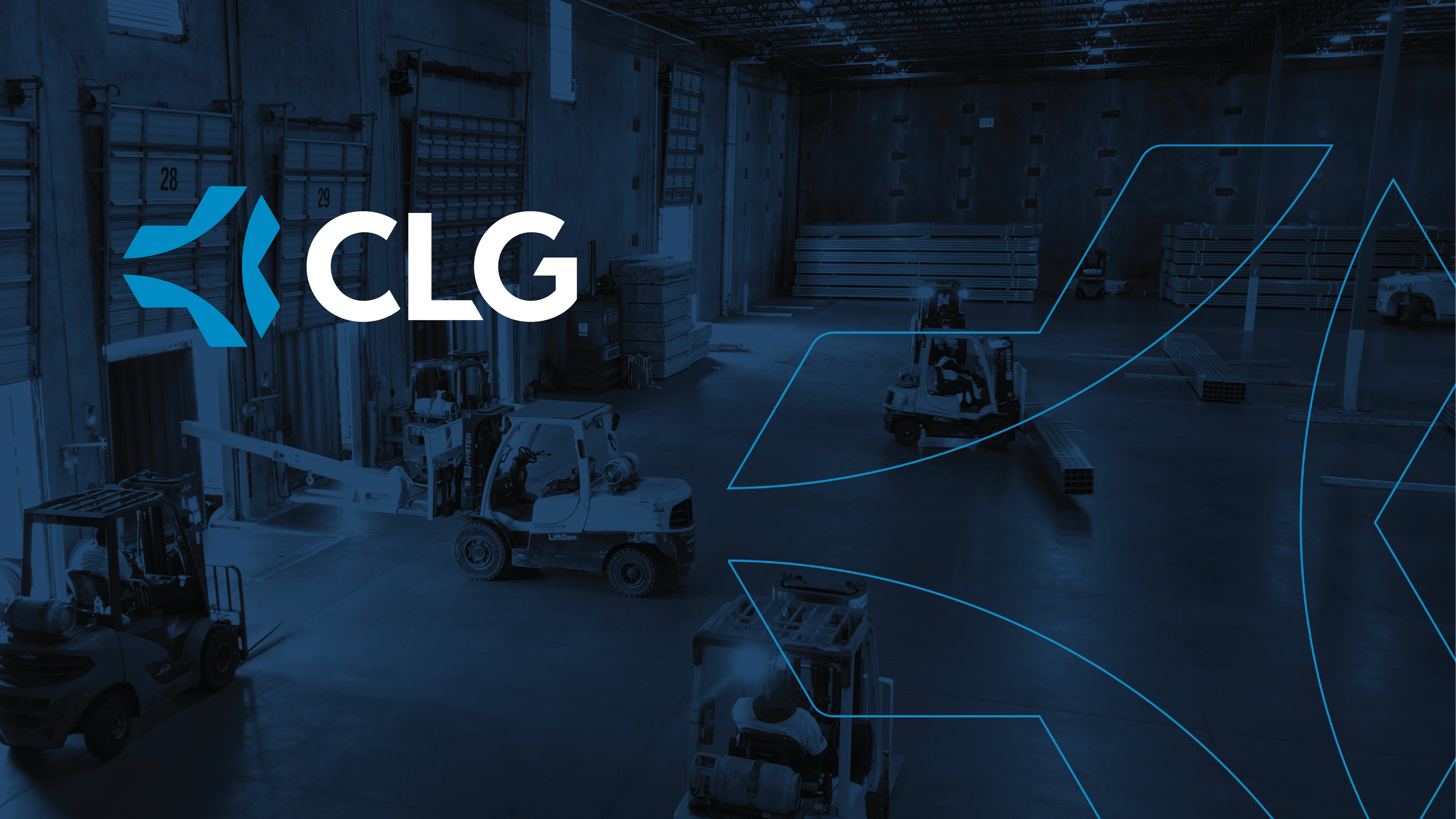 CLG coastal logistics group logo and forklifts in action in a warehouse